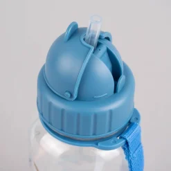Kinder Trinkflasche mit Trinkhalm Hai transparent blau 500ml