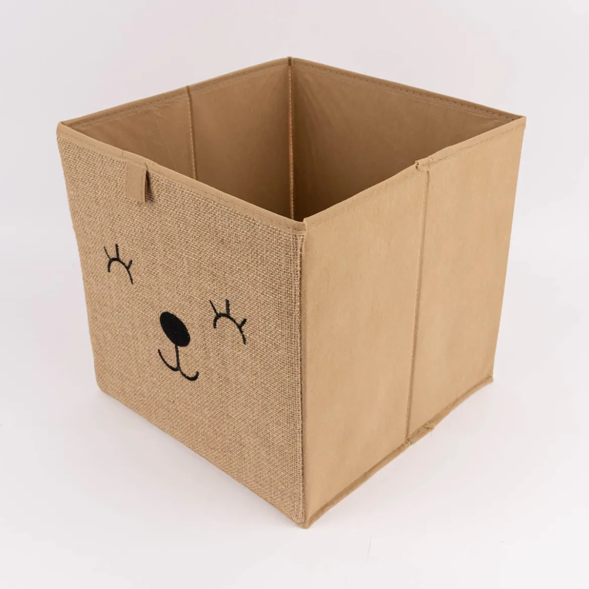 Kinderzimmer Aufbewahrungsbox Tier Gesicht Jute natur schwarz 29x29x29cm