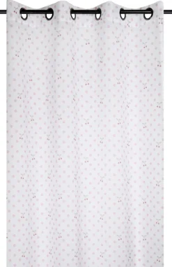 Kinderzimmer Ösengardine gemustert Punkte mit Kirschen halbtransparent weiß rosa 140x260cm
