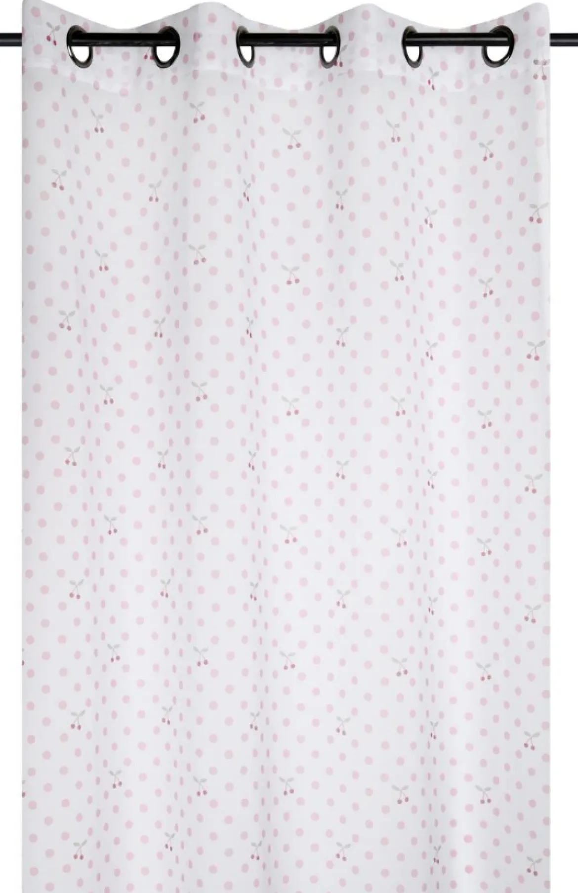 Kinderzimmer Ösengardine gemustert Punkte mit Kirschen halbtransparent weiß rosa 140x260cm