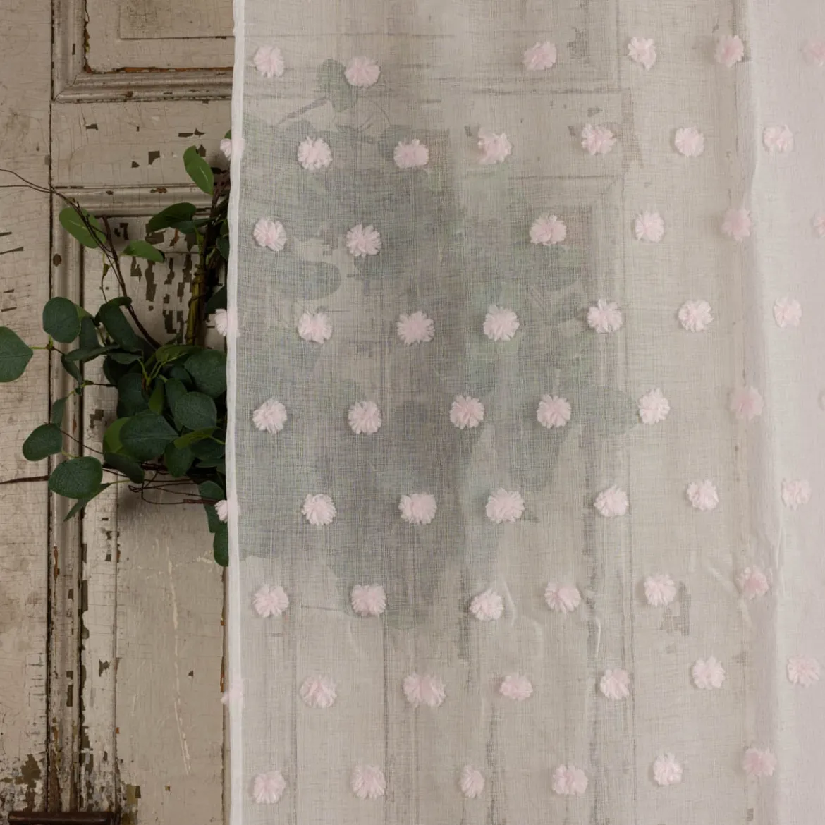 Kinderzimmer Vorhang Ösengardine mit Pompons weiß rosa 140x240cm
