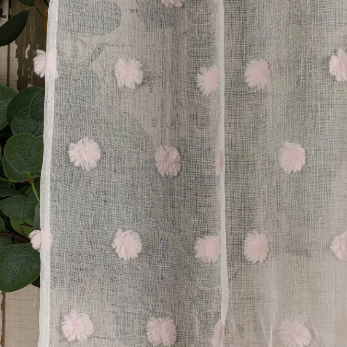 Kinderzimmer Vorhang Ösengardine mit Pompons weiß rosa 140x240cm