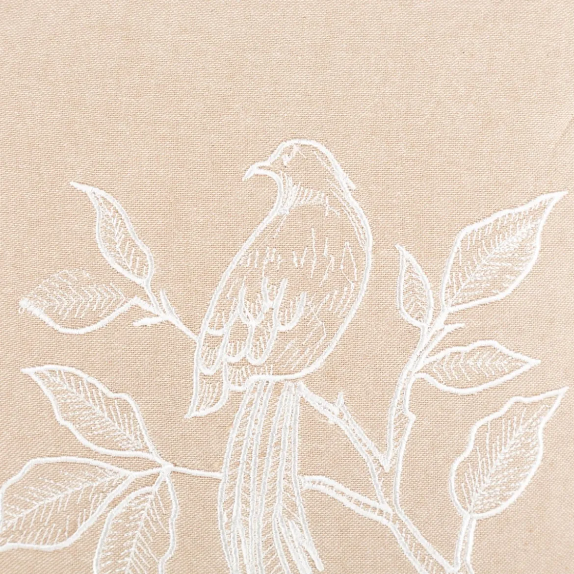 Kissen aus Baumwolle mit Stickerei Vogel Zweig natur 40x40cm