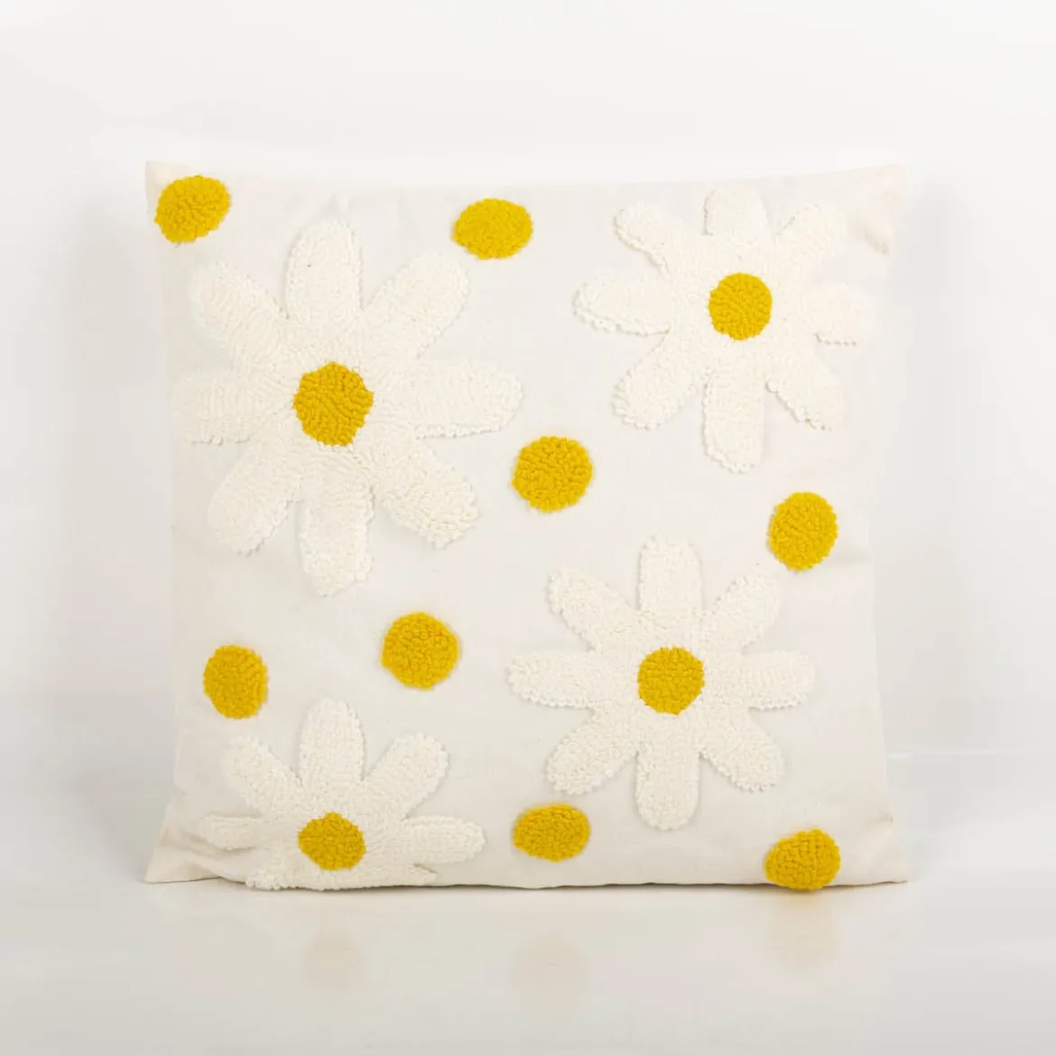 Kissen Camille Blüten getuftet wollweiß gelb 45 x 45 cm