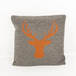 Kissen Hirschkopf grau orange 45 x 45 cm von Boltze