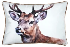 Kissen Hirsch Velours weiß braun 40x60cm