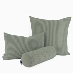 Kissenhülle aus Dobbystoff mit schmalen Streifen grün beige in versch. Größen von SCHÖNER LEBEN.