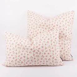 Kissenhülle Classic Little Rose Rosenblüten ecru rosa in versch. Größen oder Wunschmaß von SCHÖNER LEBEN.