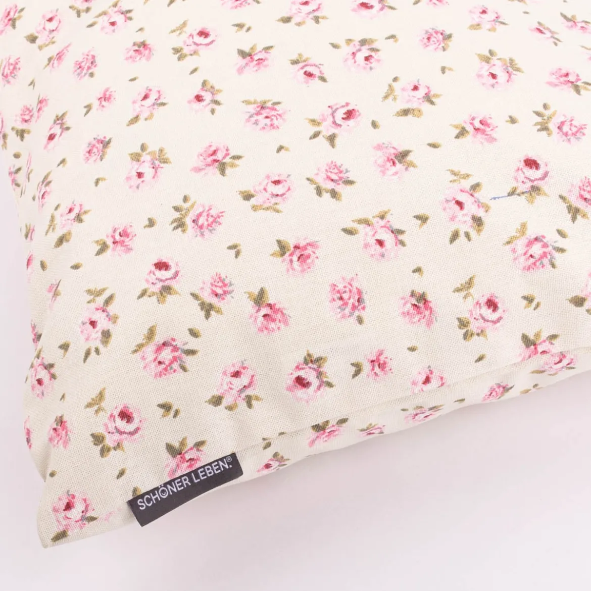 Kissenhülle Classic Little Rose Rosenblüten ecru rosa in versch. Größen oder Wunschmaß von SCHÖNER LEBEN.