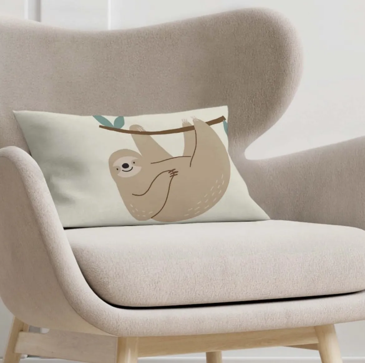 Kissenhülle Faultier Kinderkissen aus Baumwolle beige 30x50cm