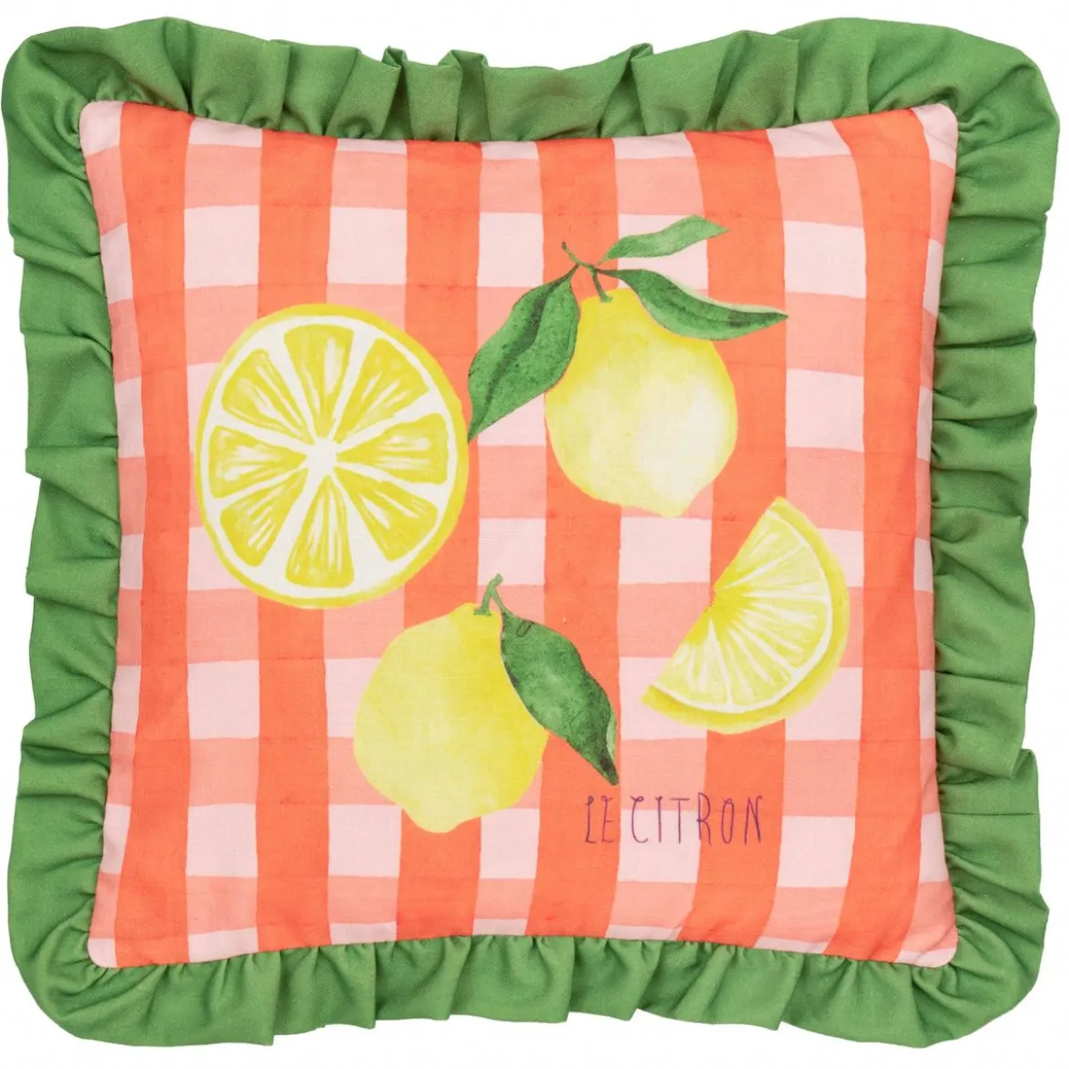 Kissenhülle Gingham Citron Zitronen Rüschen multicolor 43x43cm