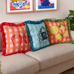 Kissenhülle Gingham Citron Zitronen Rüschen multicolor 43x43cm