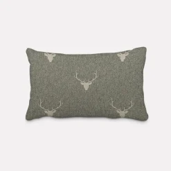 Kissenhülle Jacquard Hirschkopf mit Geweih grün beige verschiedene Größen von SCHÖNER LEBEN.