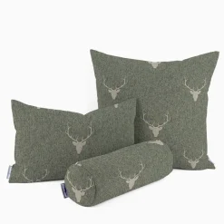 Kissenhülle Jacquard Hirschkopf mit Geweih grün beige verschiedene Größen von SCHÖNER LEBEN.