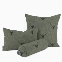 Kissenhülle Jacquard Hirschkopf mit Geweih grün dunkelgrün verschiedene Größen von SCHÖNER LEBEN.