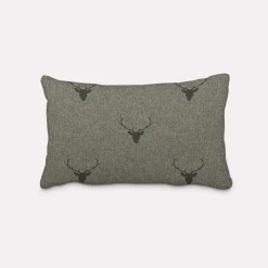 Kissenhülle Jacquard Hirschkopf mit Geweih grün dunkelgrün verschiedene Größen von SCHÖNER LEBEN.