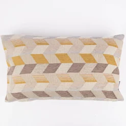 Kissenhülle Mira Rechtecke schräg beige braun gelb in versch. Größen oder Wunschmaß von SCHÖNER LEBEN.