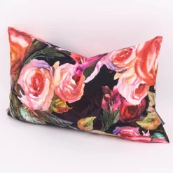 Kissenhülle Rosetta Rosen schwarz pink in versch. Größen von SCHÖNER LEBEN.