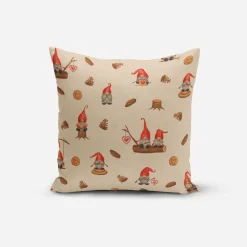 Kissenhülle Weihnachten Tomte Weihnachtswichtel Leinenlook natur rot braun verschiedene Größen von SCHÖNER LEBEN.
