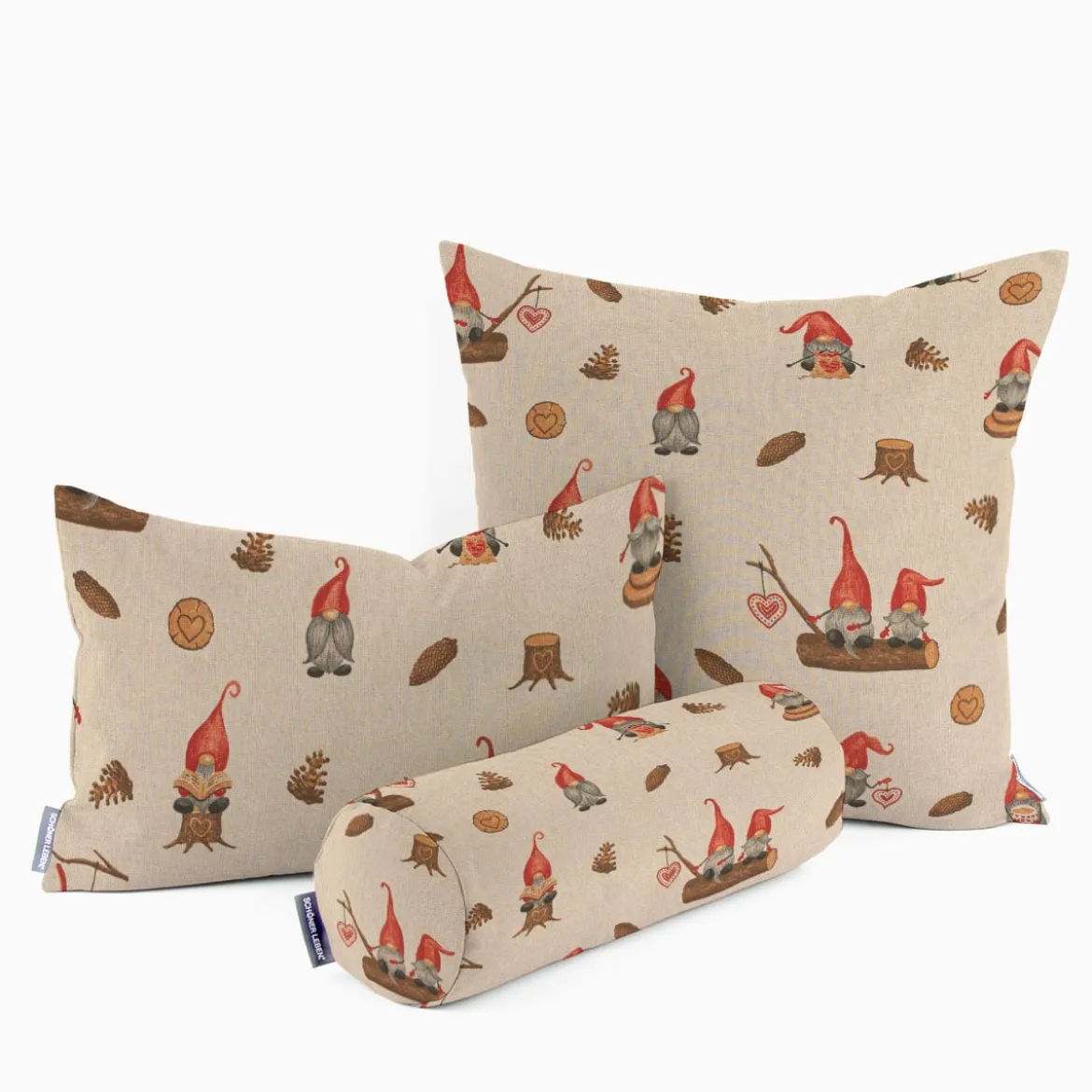 Kissenhülle Weihnachten Tomte Weihnachtswichtel Leinenlook natur rot braun verschiedene Größen von SCHÖNER LEBEN.