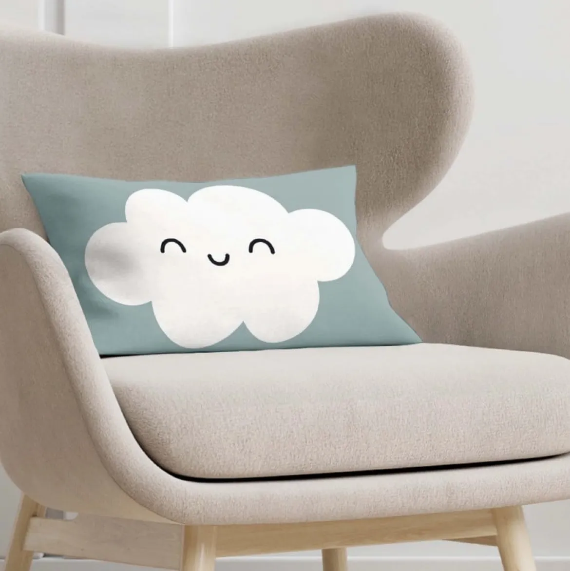 Kissenhülle Wolke mit Lachgesicht Kinderkissen aus Baumwolle blau 30x50cm