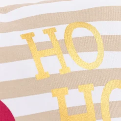Kissen Ho Ho Ho Streifen Weihnachtsmann Schneesterne beige weiß rot gold 25x40cm von La Vida