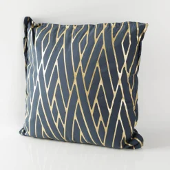 Kissen Houston in Blau mit Metallic-Effekten in Gold 40x40cm