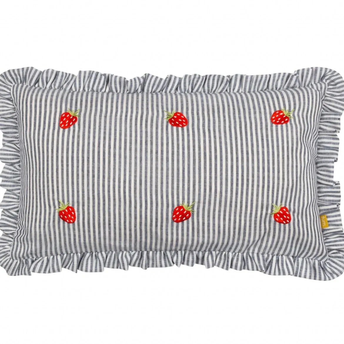 Kissen Les Fruites Streifen Rüschen Erdbeer-Stickerei creme rot 30x50cm