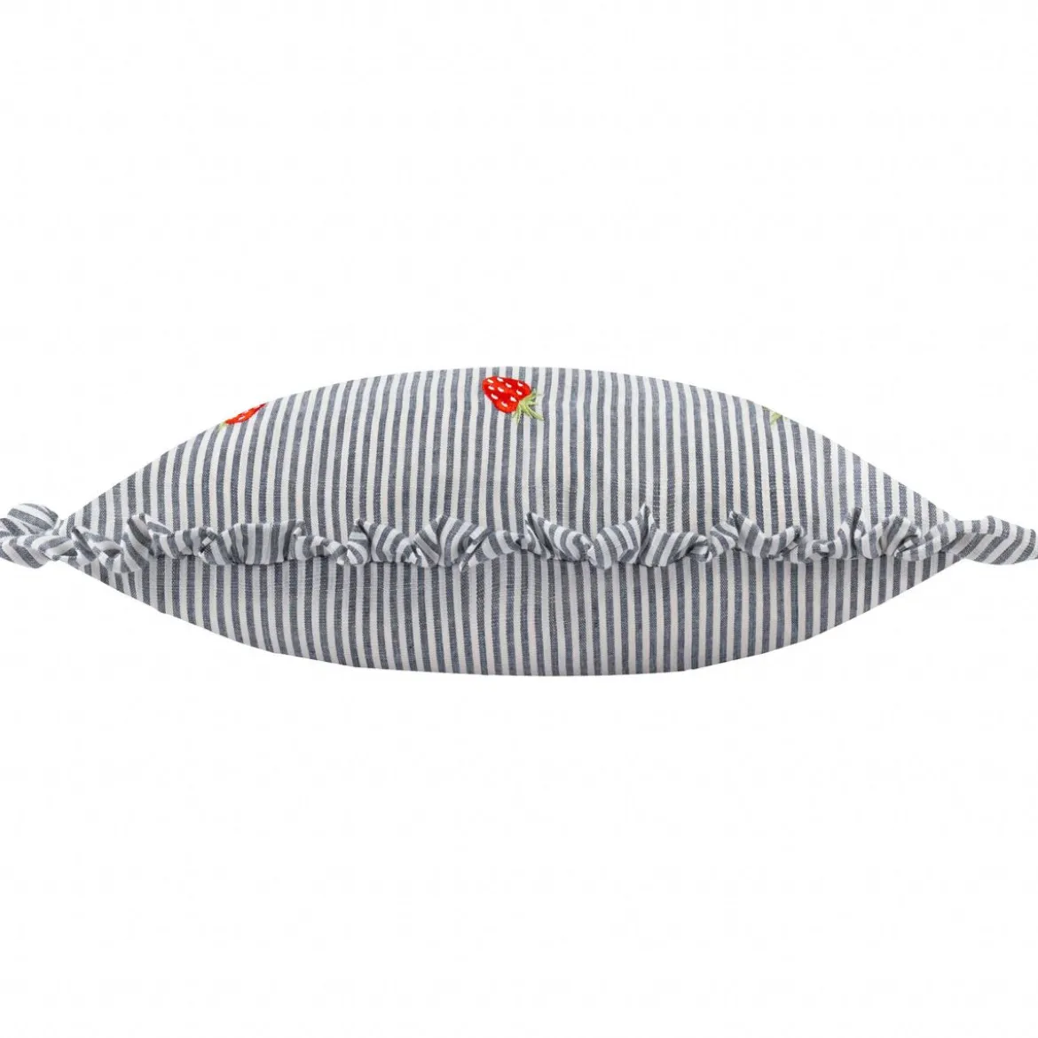 Kissen Les Fruites Streifen Rüschen Erdbeer-Stickerei creme rot 30x50cm