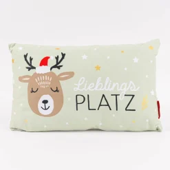 Kissen Lieblingsplatz Rentier Sterne hellgrün braun weiß gold 25x40cm von La Vida