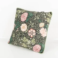 Kissen Madeleine aus Samt mit Kederumrandung Blumen grün rosa 45x45cm