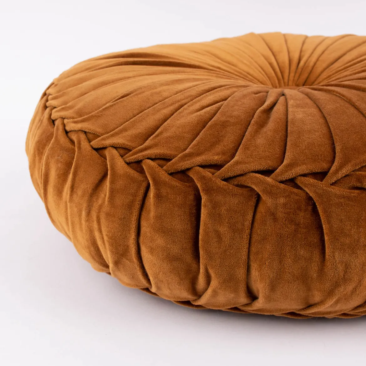 Kissen Samtkissen rund dunkles camel braun 60x12cm