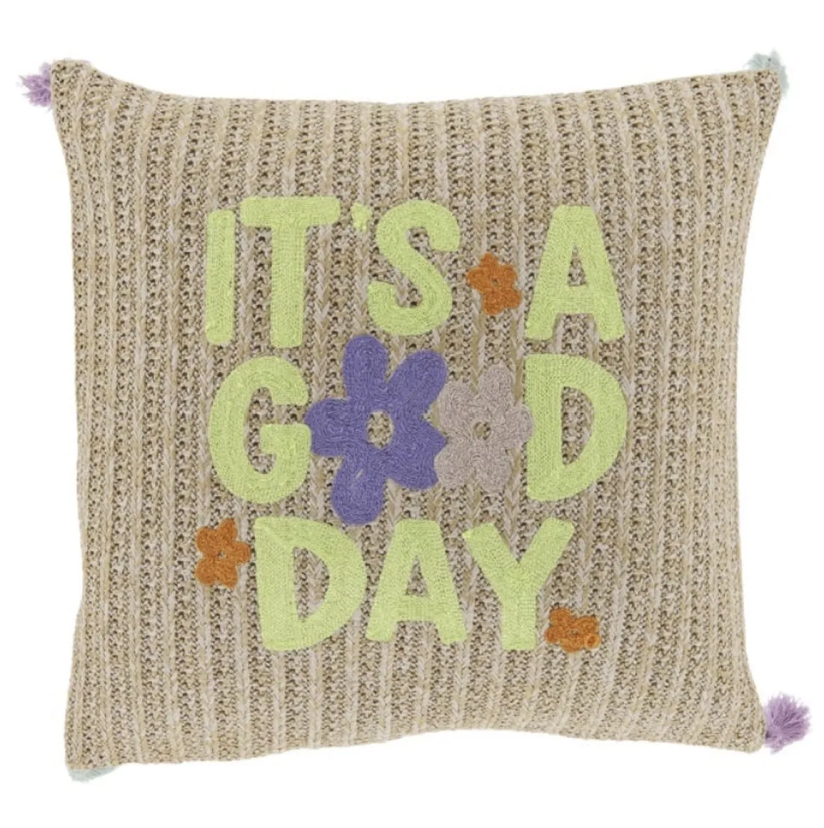Kissen Strickkissen ITS A GOOD DAY beige 45x45cm