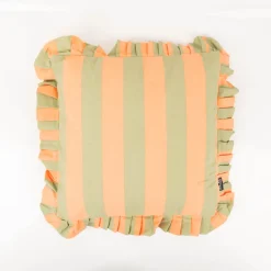 Kissen Summer Stripes mit Rüschenrand Baumwolle peach grün 45x45cm