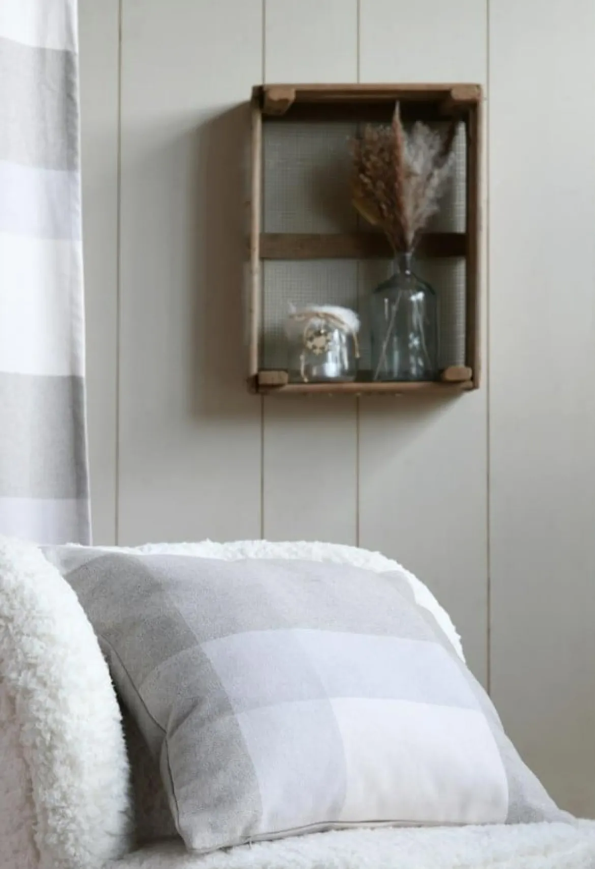 Kissen Wolloptik Karo beige 45x45cm