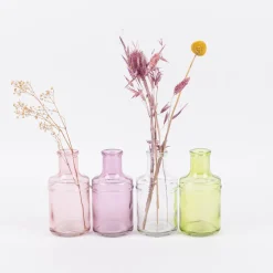 Kleine Vase Flaschenform zylinderförmig transparent Glas verschiedenen Farben 6,5x13cm