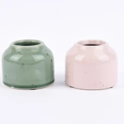 Kleine Vase rustikal einfarbig rosa Keramik 9x7cm
