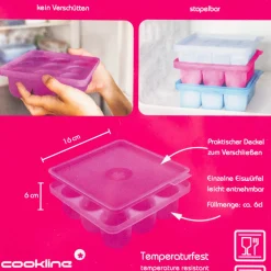 Kochblume Eiswürfelform Halbrund L Silikon mit Deckel pink 16x16x6cm
