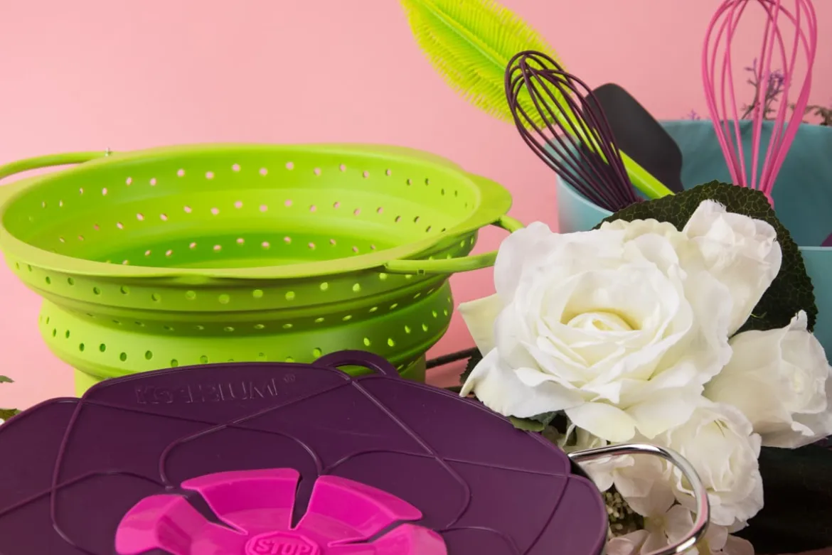 Kochblume Gourmetzange Servierzange Silikon mit Edelstahlkern 33cm pink