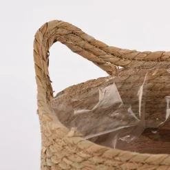 Korb aus Seegras zweifarbig rund mit Henkeln natur rosa verschiedene Größen