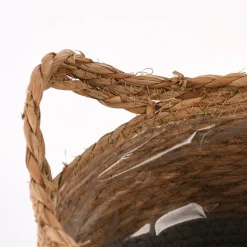 Korb aus Seegras zweifarbig rund mit Henkeln natur grau verschiedene Größen