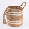Korbset aus Jute und Baumwolle 3-teilig mit Henkeln und Quaste natur weiß 24x26cm