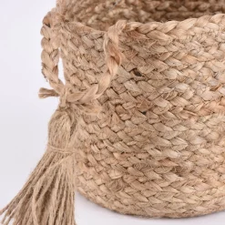 Korbset aus Jute und Baumwolle 3-teilig mit Henkeln und Quaste natur weiß 24x26cm
