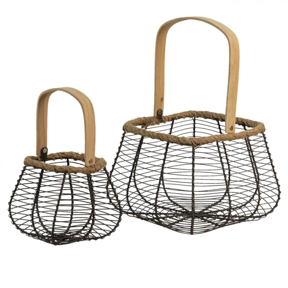 Korbset aus Metall mit Holzgriff von Clayre & Eef 2teilig
