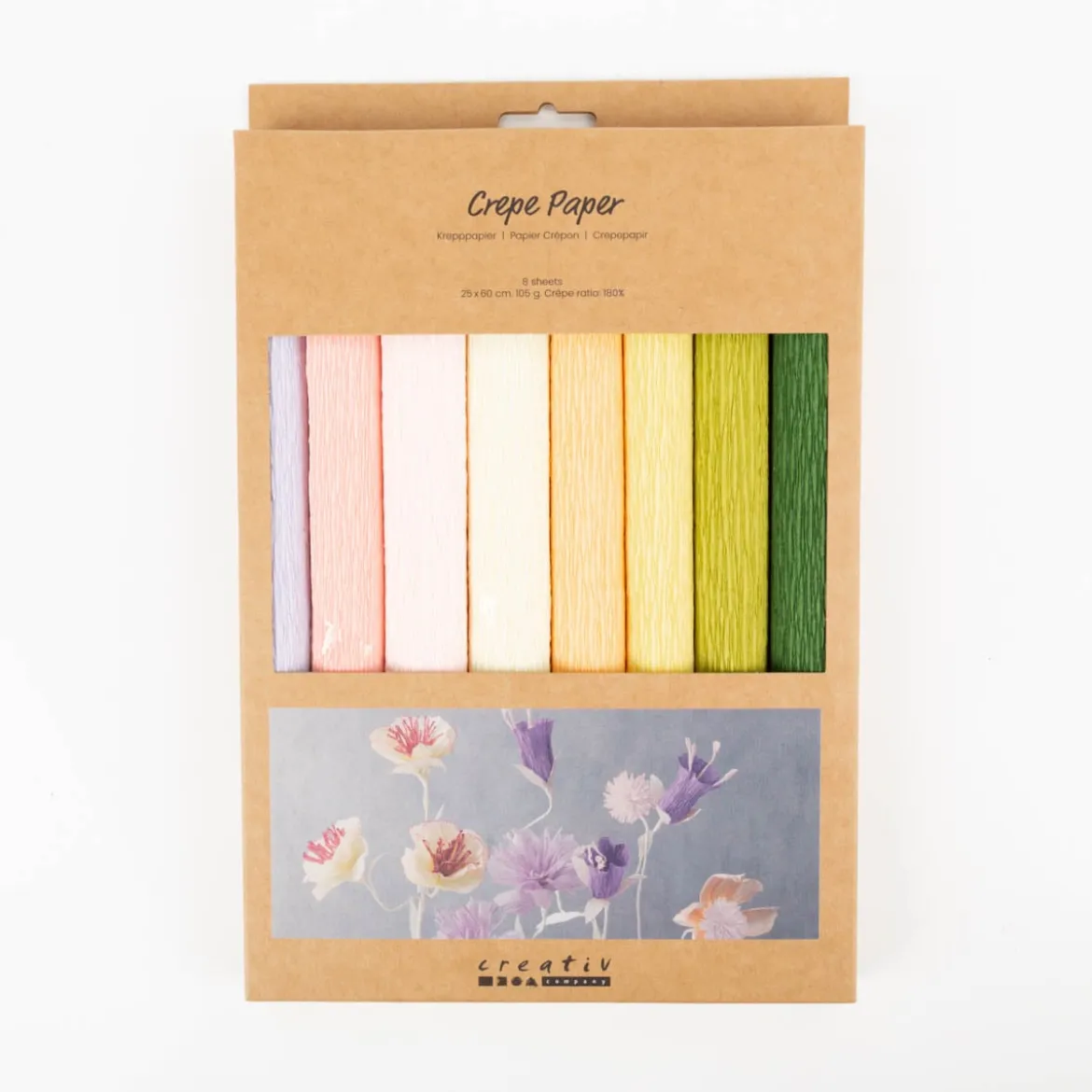 Krepppapier Pastell 8 Bögen 25×60 cm, 180 % Krepp – ideal für Papierblumen | Creativ Company