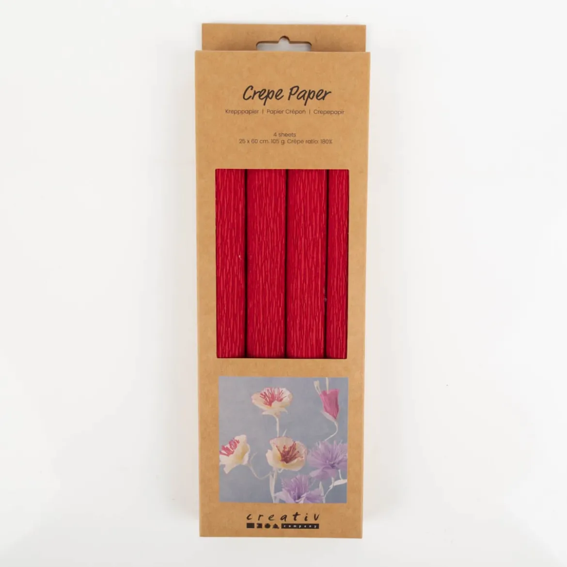 Krepppapier Rot 4 Bögen 25×60 cm, 180 % Krepp – ideal für Papierblumen | Creativ Company