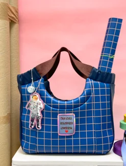 Kunstleder Happy Collection Karos dunkelblau ocker von Cherry Picking by Swafing