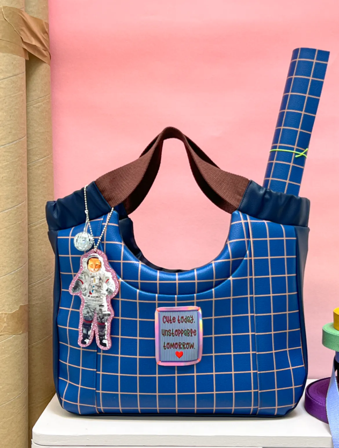Kunstleder Happy Collection Karos dunkelblau ocker von Cherry Picking by Swafing