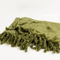 Kuscheldecke mit gedrehten Fransen Pesto Grün 140x160cm