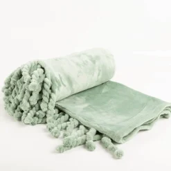 Kuscheldecke mit gedrehten Fransen Mintgrün 140x160cm